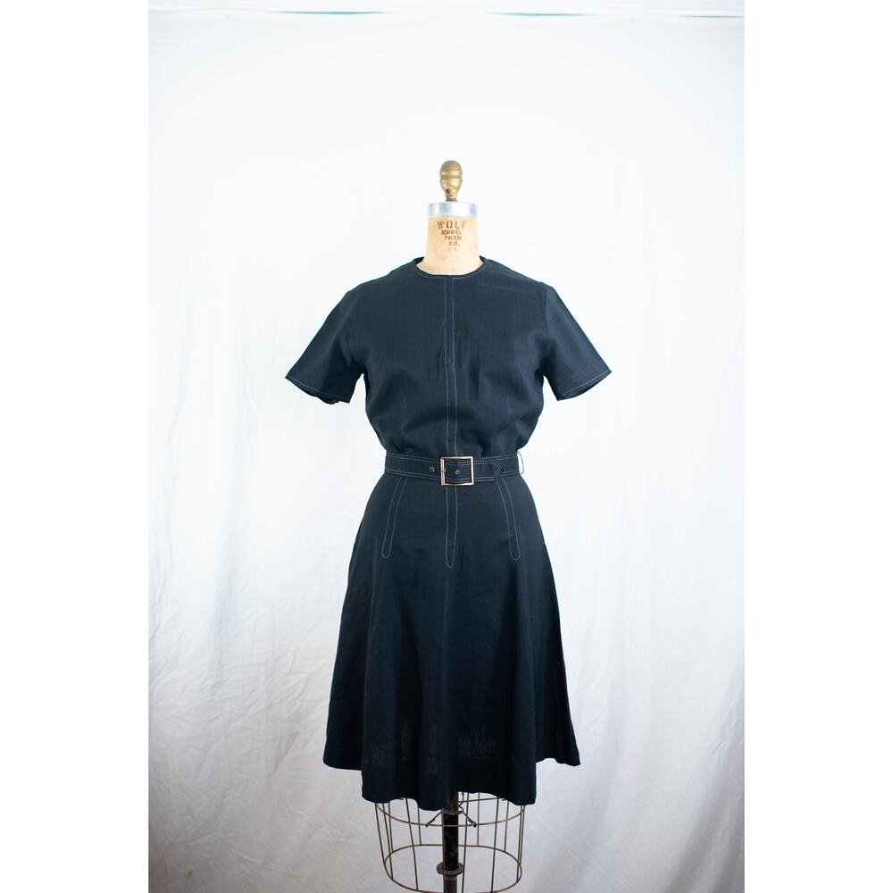Vintage 60s Black Rayon Blend Mini Dress, Classic A-Line Retro Rockabilly, Small